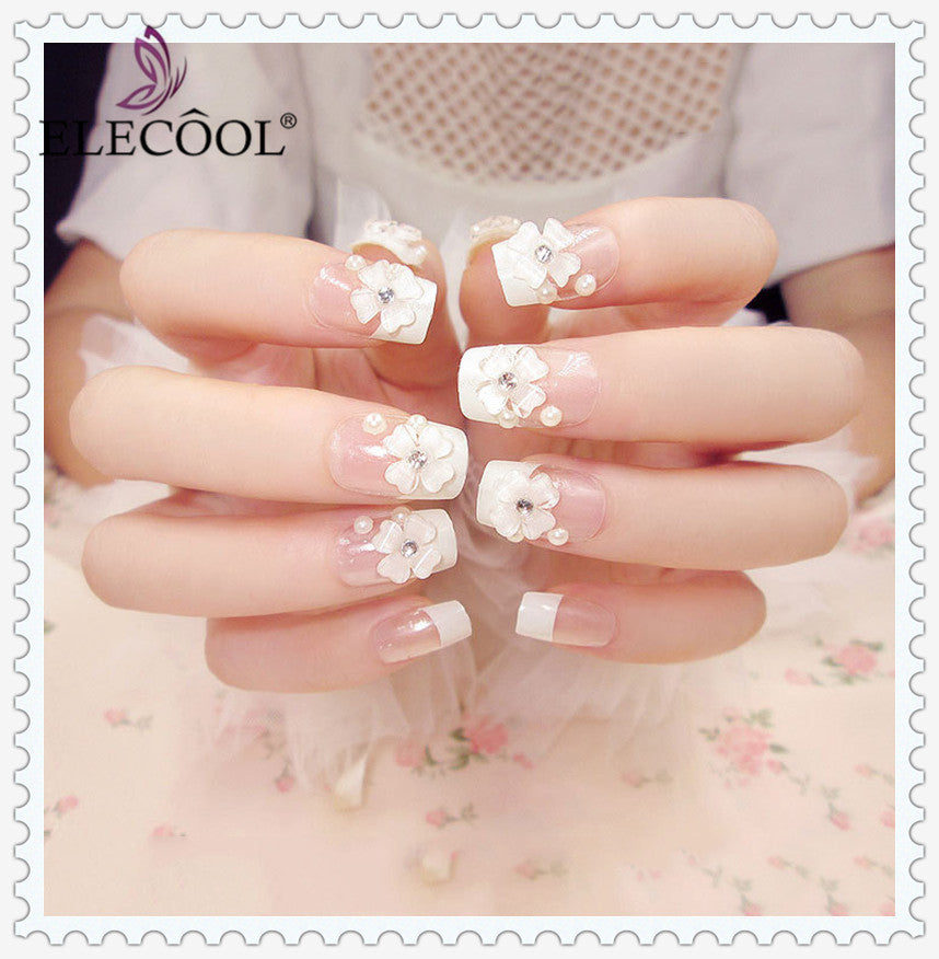3D Cute with Flower Pattern French elegant Fake Nails