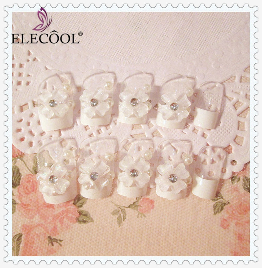 3D Cute with Flower Pattern French elegant Fake Nails