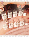 3D Cute with Flower Pattern French elegant Fake Nails