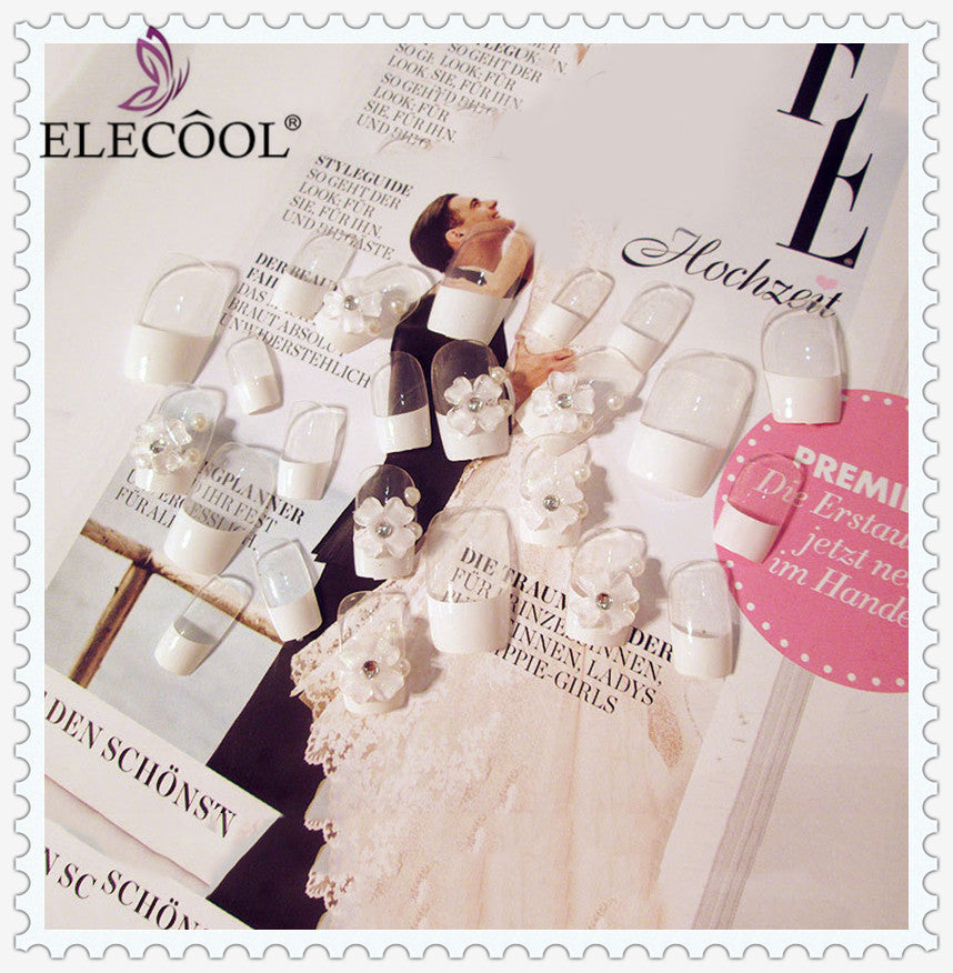 3D Cute with Flower Pattern French elegant Fake Nails