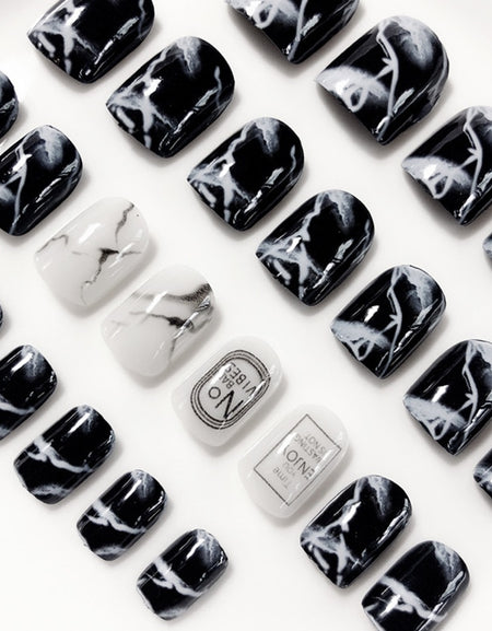 Fashion Fake Nails Khaki White Marble Square Artificial Nail