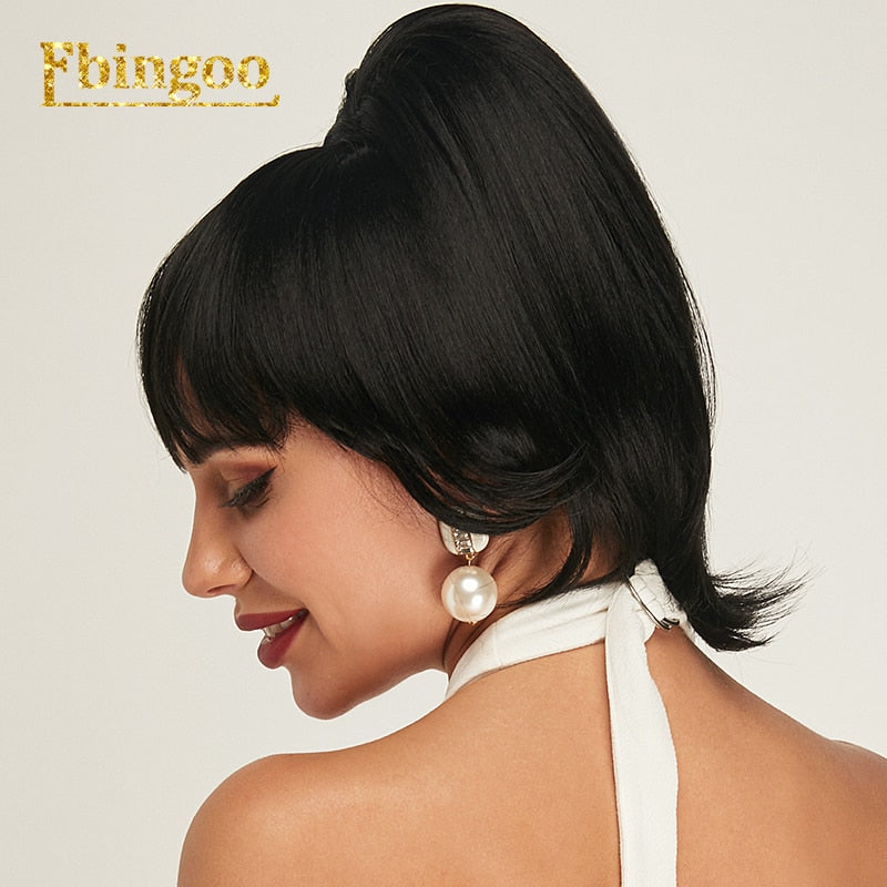 Thick Separate Hair Piece Clip-in Bangs Short Wave Ponytail Black