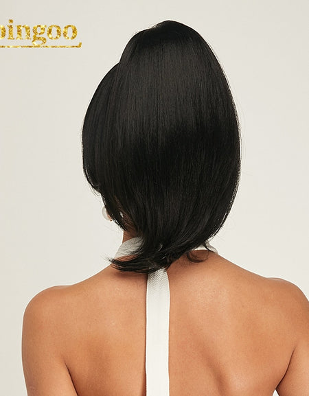 Thick Separate Hair Piece Clip-in Bangs Short Wave Ponytail Black