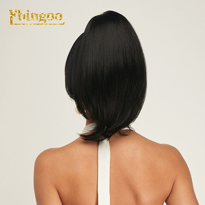 Thick Separate Hair Piece Clip-in Bangs Short Wave Ponytail Black