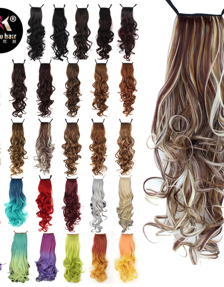 Synthetic Long Curly Ribbon Drawstring Ponytails
