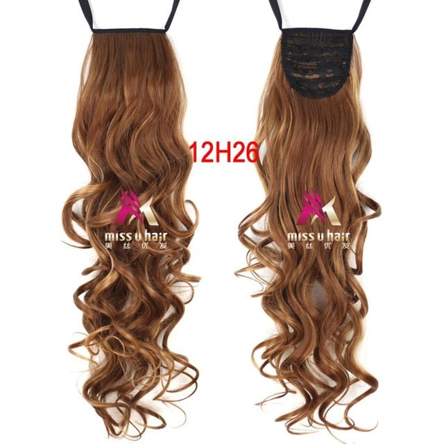 Synthetic Long Curly Ribbon Drawstring Ponytails
