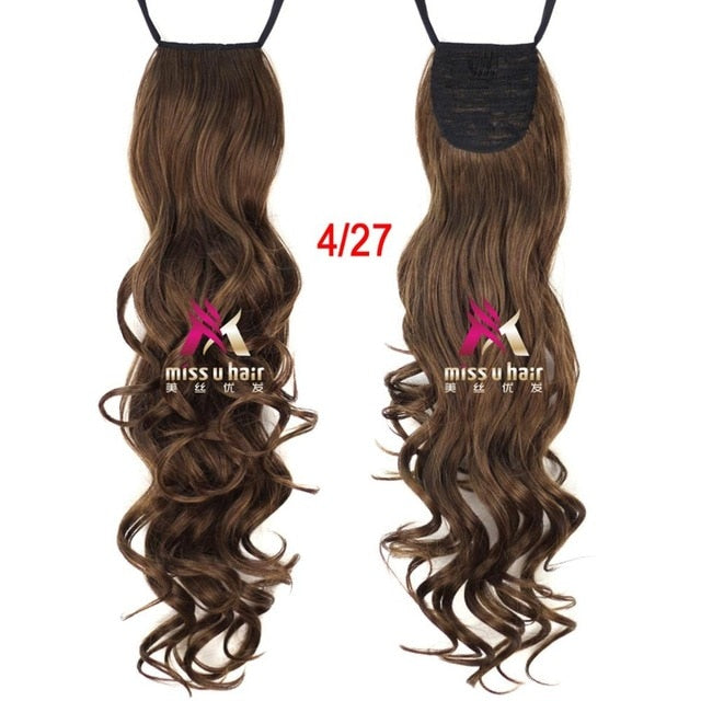 Synthetic Long Curly Ribbon Drawstring Ponytails