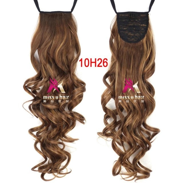 Synthetic Long Curly Ribbon Drawstring Ponytails