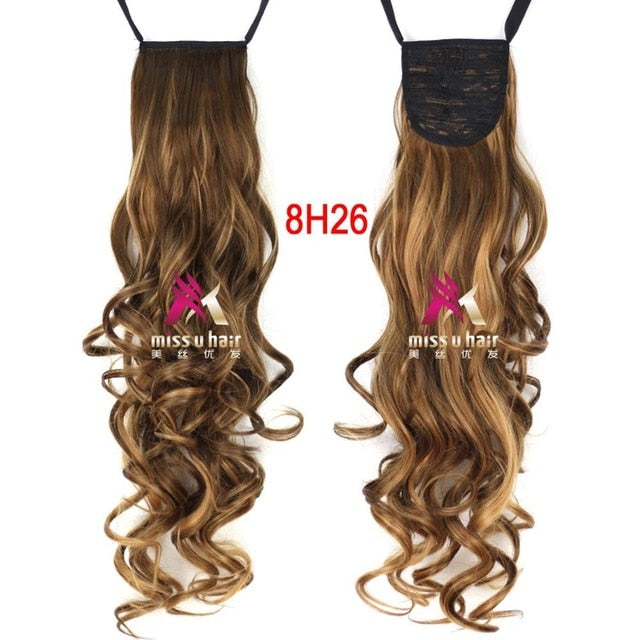 Synthetic Long Curly Ribbon Drawstring Ponytails