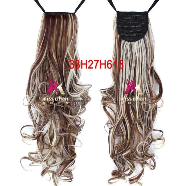 Synthetic Long Curly Ribbon Drawstring Ponytails