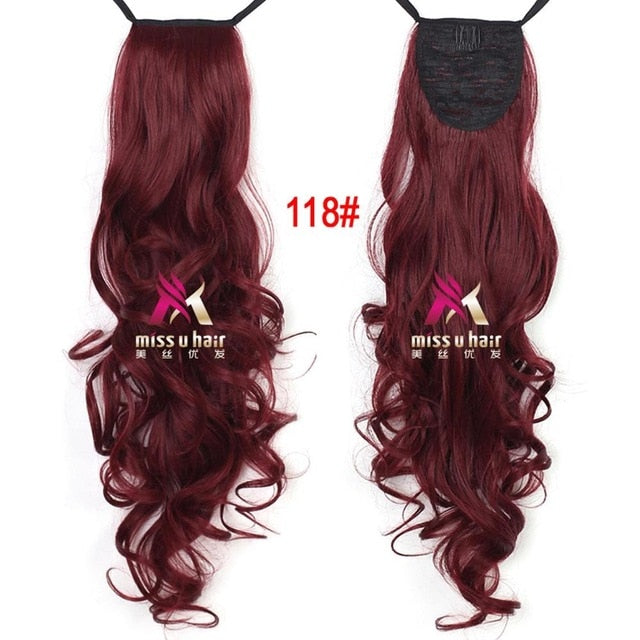 Synthetic Long Curly Ribbon Drawstring Ponytails