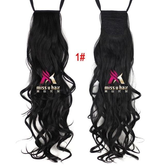 Synthetic Long Curly Ribbon Drawstring Ponytails