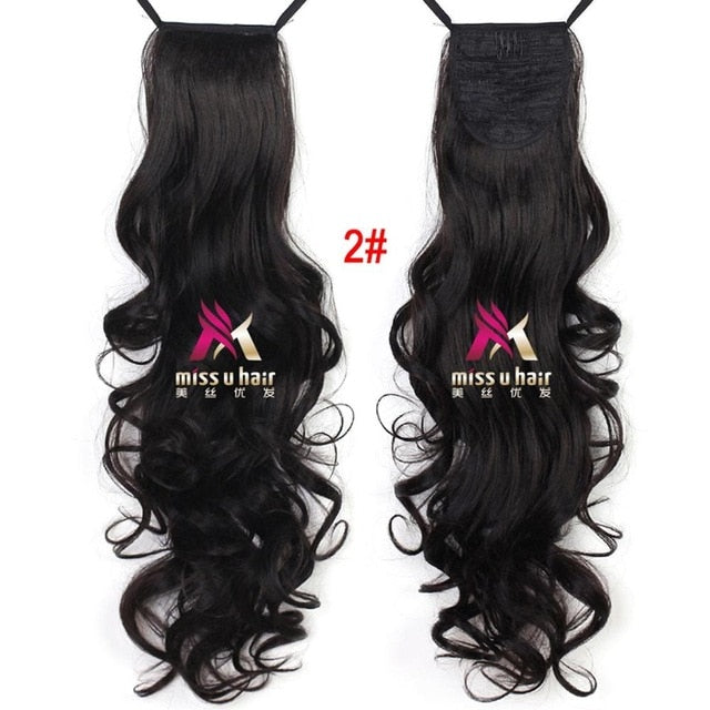 Synthetic Long Curly Ribbon Drawstring Ponytails