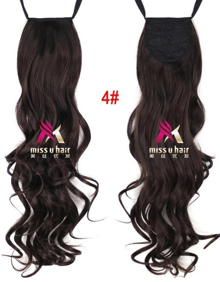 Synthetic Long Curly Ribbon Drawstring Ponytails
