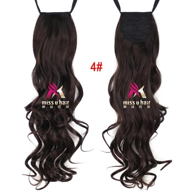 Synthetic Long Curly Ribbon Drawstring Ponytails