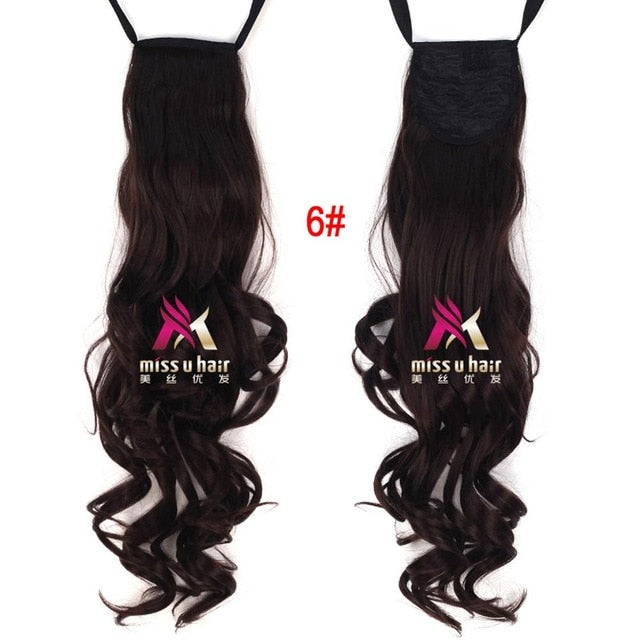 Synthetic Long Curly Ribbon Drawstring Ponytails