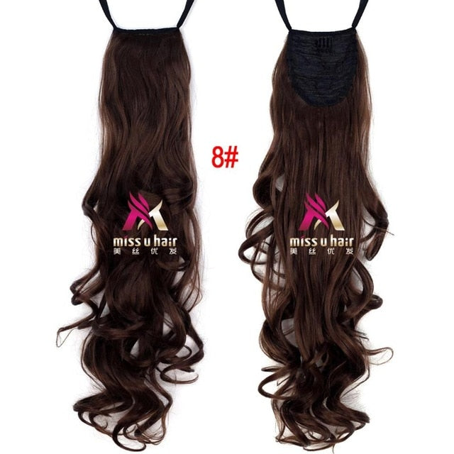 Synthetic Long Curly Ribbon Drawstring Ponytails