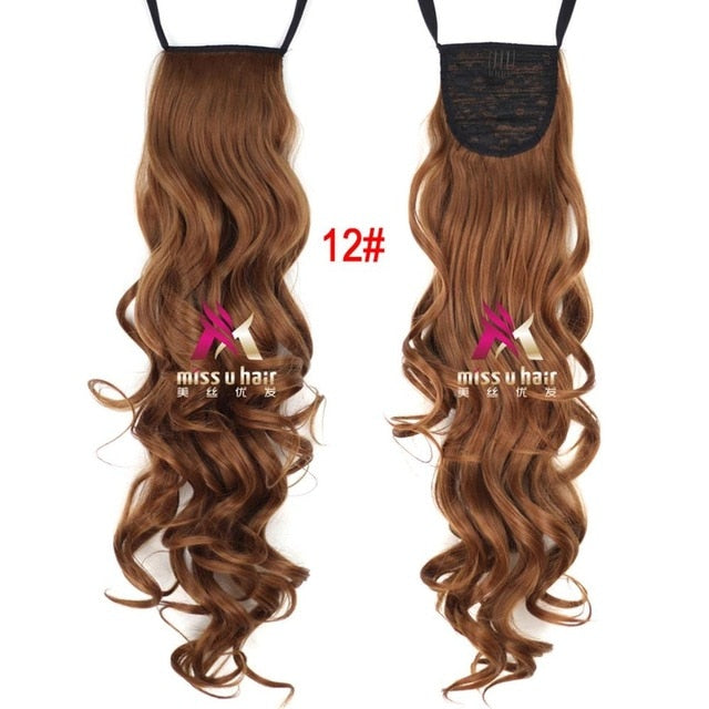 Synthetic Long Curly Ribbon Drawstring Ponytails
