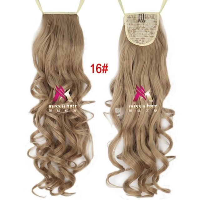 Synthetic Long Curly Ribbon Drawstring Ponytails