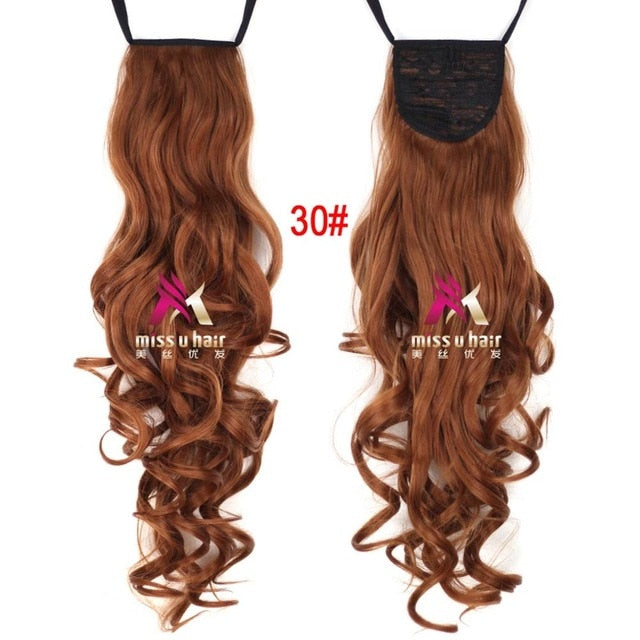 Synthetic Long Curly Ribbon Drawstring Ponytails