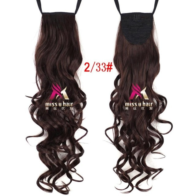 Synthetic Long Curly Ribbon Drawstring Ponytails