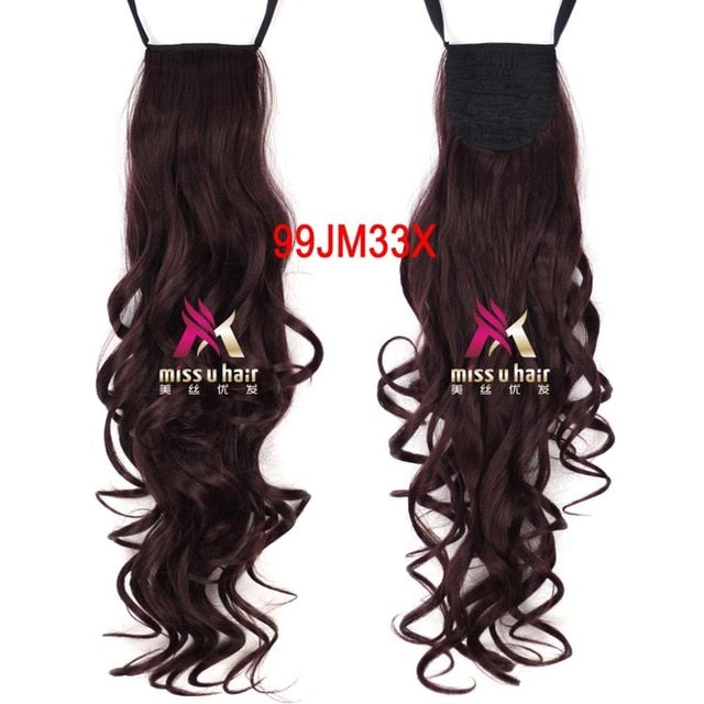 Synthetic Long Curly Ribbon Drawstring Ponytails