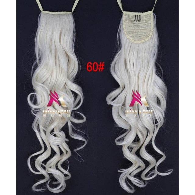 Synthetic Long Curly Ribbon Drawstring Ponytails