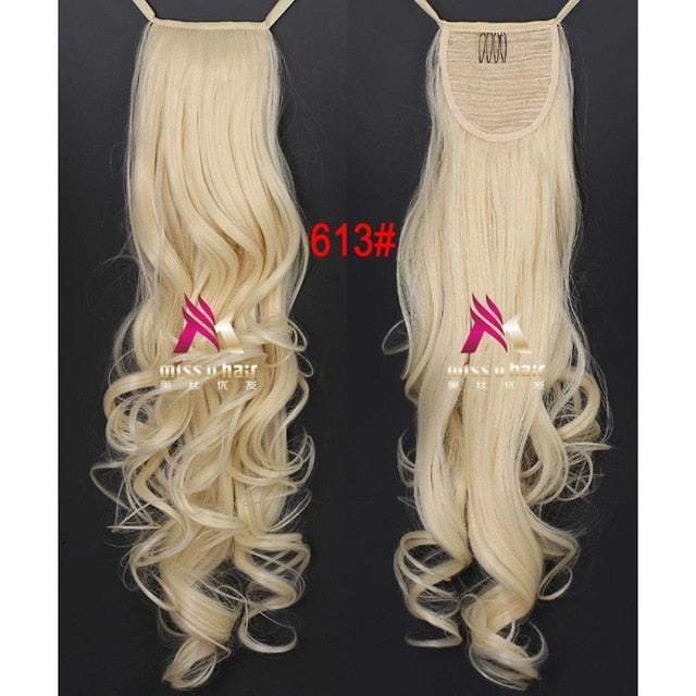 Synthetic Long Curly Ribbon Drawstring Ponytails