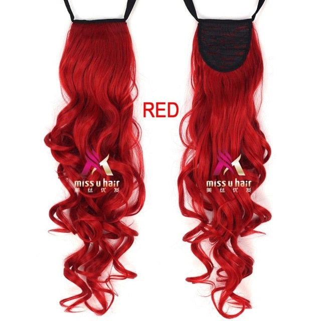 Synthetic Long Curly Ribbon Drawstring Ponytails