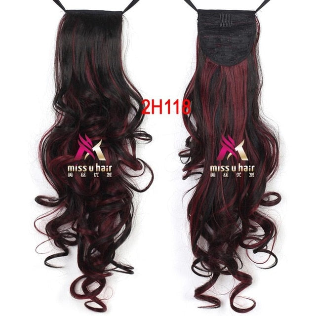 Synthetic Long Curly Ribbon Drawstring Ponytails