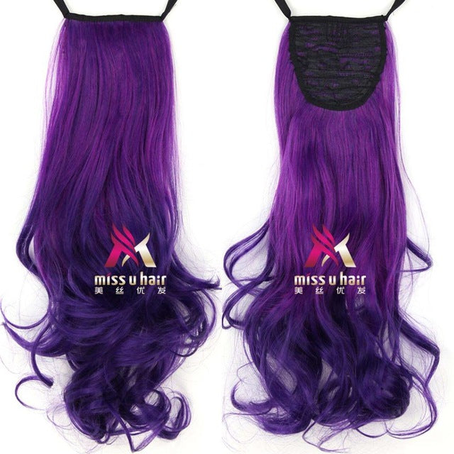 Synthetic Long Curly Ribbon Drawstring Ponytails