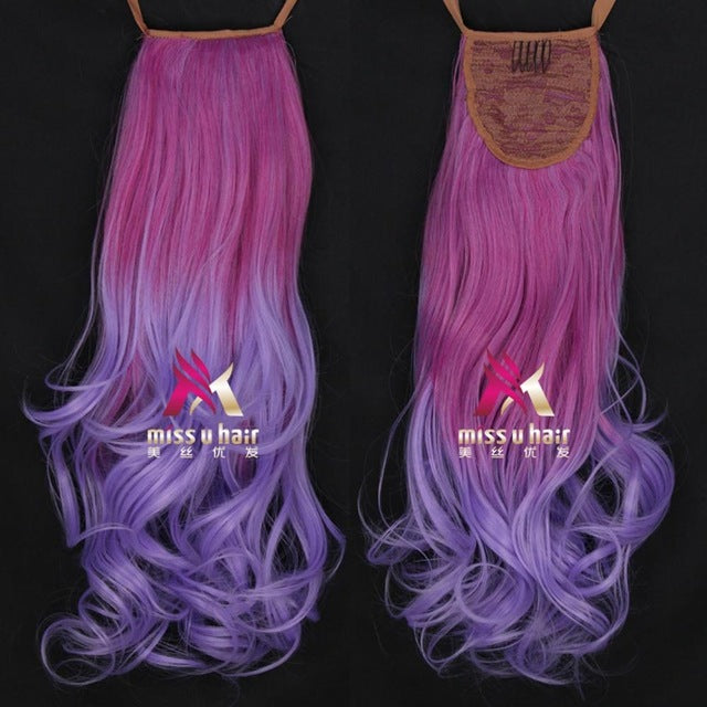 Synthetic Long Curly Ribbon Drawstring Ponytails