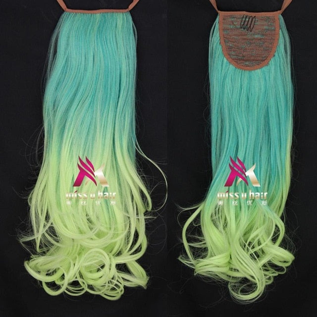 Synthetic Long Curly Ribbon Drawstring Ponytails