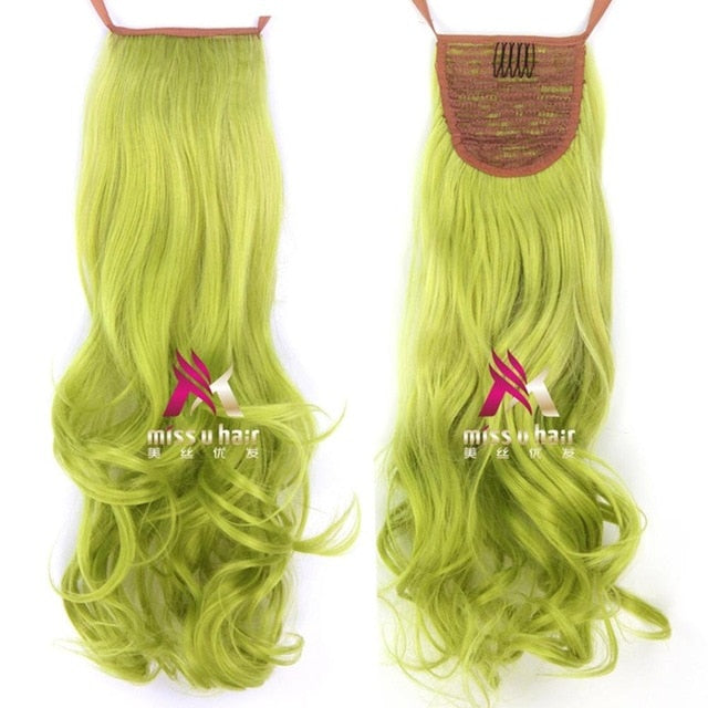 Synthetic Long Curly Ribbon Drawstring Ponytails