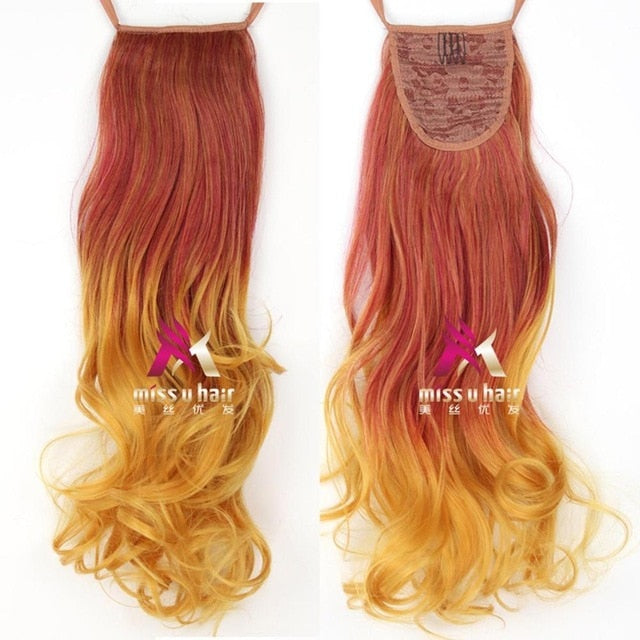 Synthetic Long Curly Ribbon Drawstring Ponytails