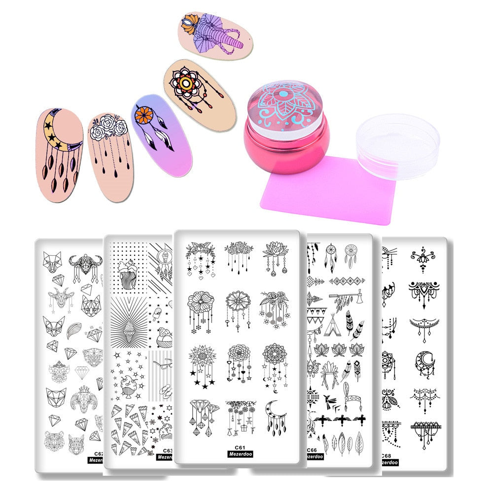 5Nail Art Indian Necklace + 1Pink Chess Silicone Nail